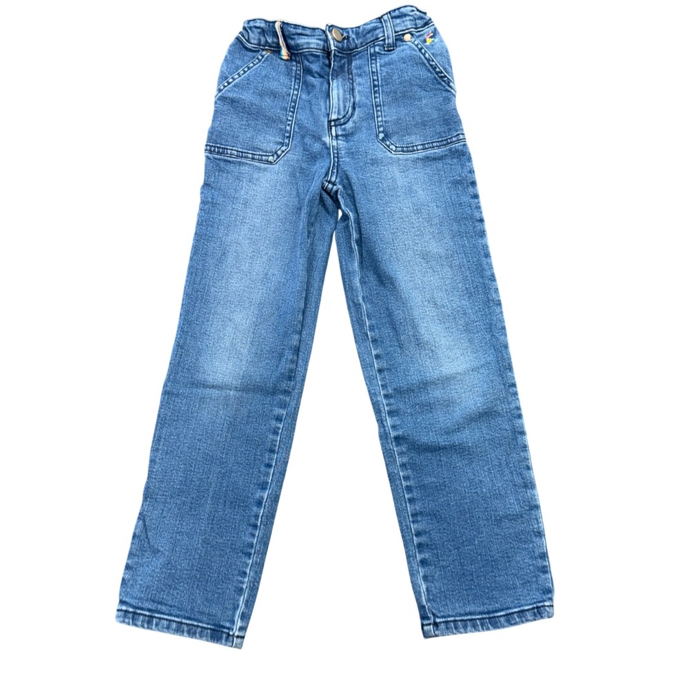 Joules Girls Blue Denim Rainbow Patch Pocket Elastic Waist Jeans Size 7-8 Years
